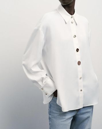 NEU Zara Satin Hemdbluse m. Schmuckknöpfen weiss Gr.S