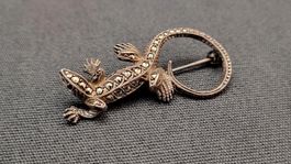Silber-Eidechsenbrosche mit Markasiten