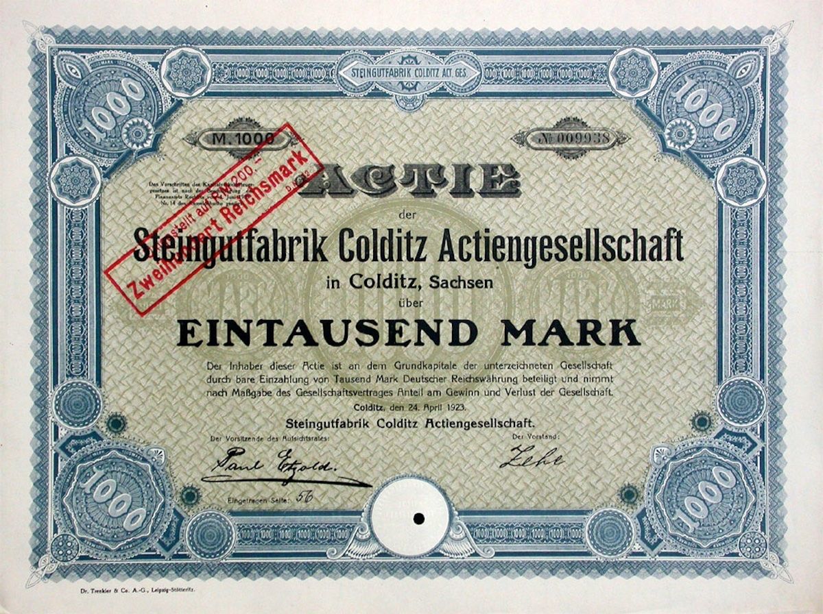 Documenti: Steingutfabrik Colditz AG, Colditz - 1923 – Usato da Solothurn venduto da Sgasche