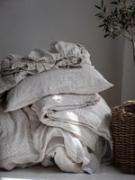Beige-Weiss Gestreiftes Leinenbettwäsche-Set