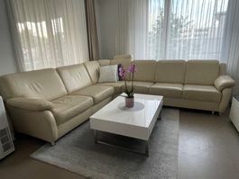 Ecksofa Leder beige Wohnlandschaft guter Zustand