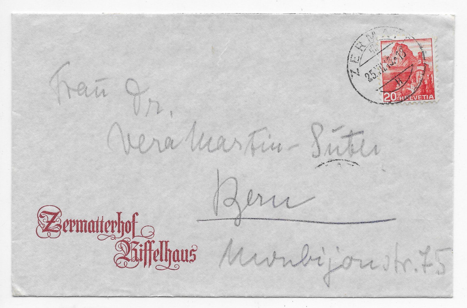 Alle Briefmarken: Brief Zermatterhof Riffelhaus 1945 – Gebraucht aus Hefenhofen von Richsalz