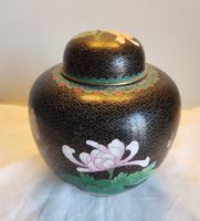Alte Cloisonné Deckeldose China Emaille Blumen 18cm