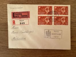 Pro Patria 1941 4er Block auf R Brief Rütli 2.8.41 TOP