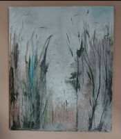 Abstrakte Frühlingslandschaft mit Vögeln,handmade 54×64