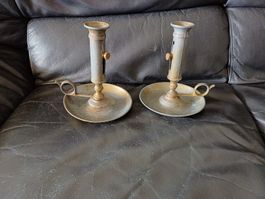 2 Antike Kerzenständer Metall Zinn/Messing 