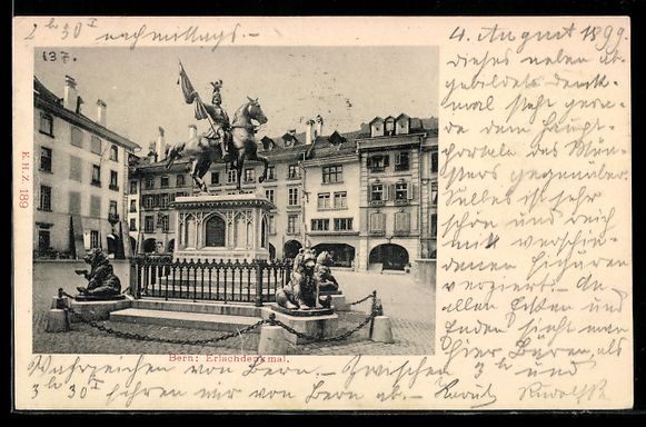 Cartoline postali: Bern, Erlachdenkmal mit historischen Geb – Usato da Berlin venduto da bartko-reher