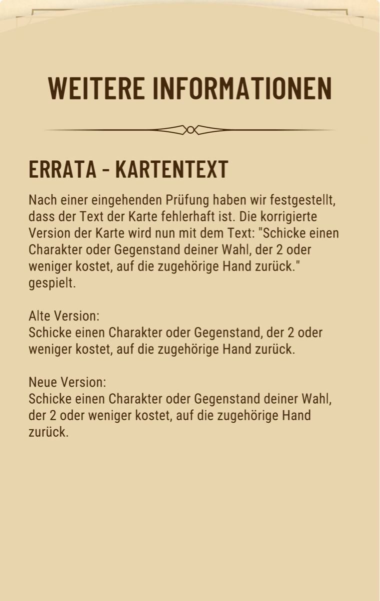 Disney Sammelbilder & Trading cards: Disney Lorcana ERRATA CARDS DE‪ – Neu und originalverpackt aus Massagno von pokecoach 2