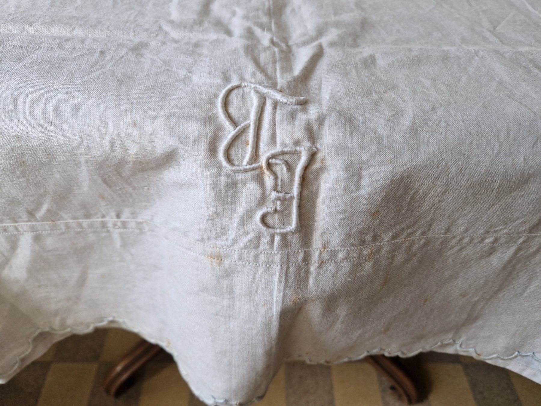 Biancheria da letto: Leinen Leintuch mit Monogramm EB, 210x160cm – Nuovo (secondo la descrizione) da Bern venduto da Antikbatik 1