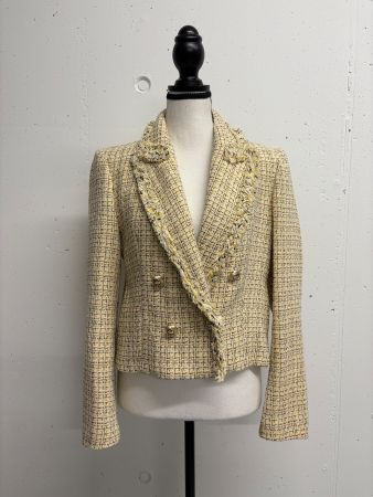 Zara Tweed Jacke Gr. S Bouclé Blazer gelb weiss