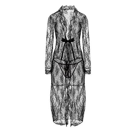 Sexy Spitzen-Negligé, Peignoir Schwarz M, L, XL