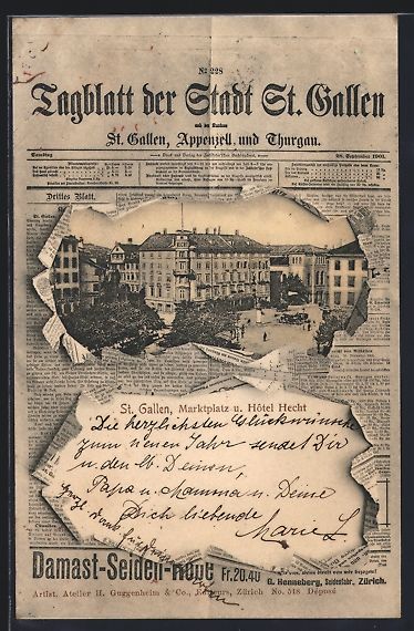 Cartes postales: St. Gallen, Marktplatz und Hotel Hecht a – D'occasion à Berlin par bartko-reher