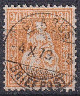 Tutti i francobolli: Sitzende Helvetia "20",Ortsstempel GLARUS++++ – Usato da Samnaun-Compatsch venduto da Muckimu