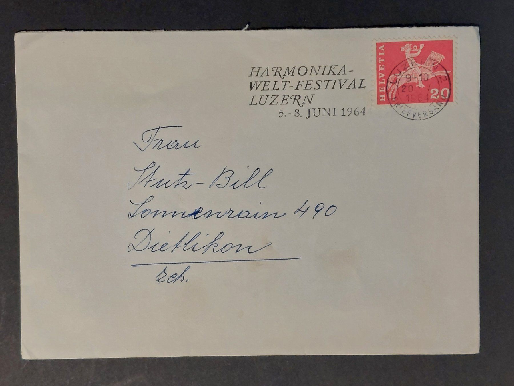 Alle Briefmarken: Harmonika-Weltfestival Luzern, Juni 1964 – Gebraucht aus Obfelden von Funke2
