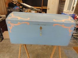 Blaue Holztruhe Schatztruhe Vintage aus 40 50er
