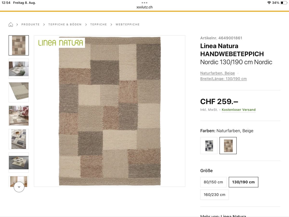 Teppiche: Handwebteppich Nordic 130x190cm, Wolle/Baumwolle, Beige – Neu (gemäss Beschreibung) aus Oberhasli von lufl01 3