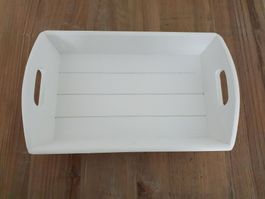 Tablett Holz Griffe weiss Kerzenteller Shabby Chic Landhaus