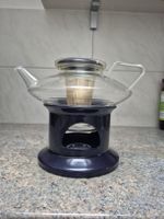 Jenaer Design Teekanne mit Stövchen dunkelblau vintage 