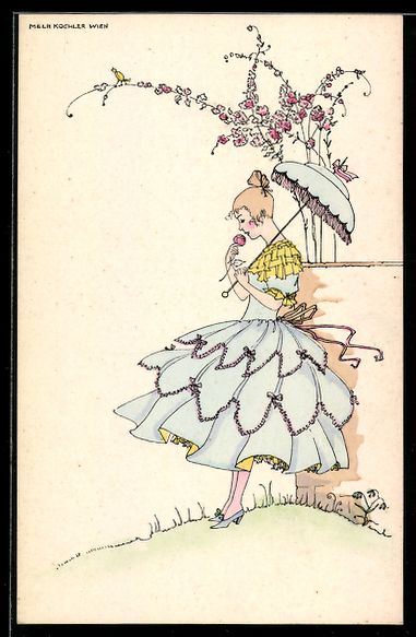 Cartoline postali: Mela Köhler: Elegante Dame mit Schirm r – Usato da Berlin venduto da bartko-reher
