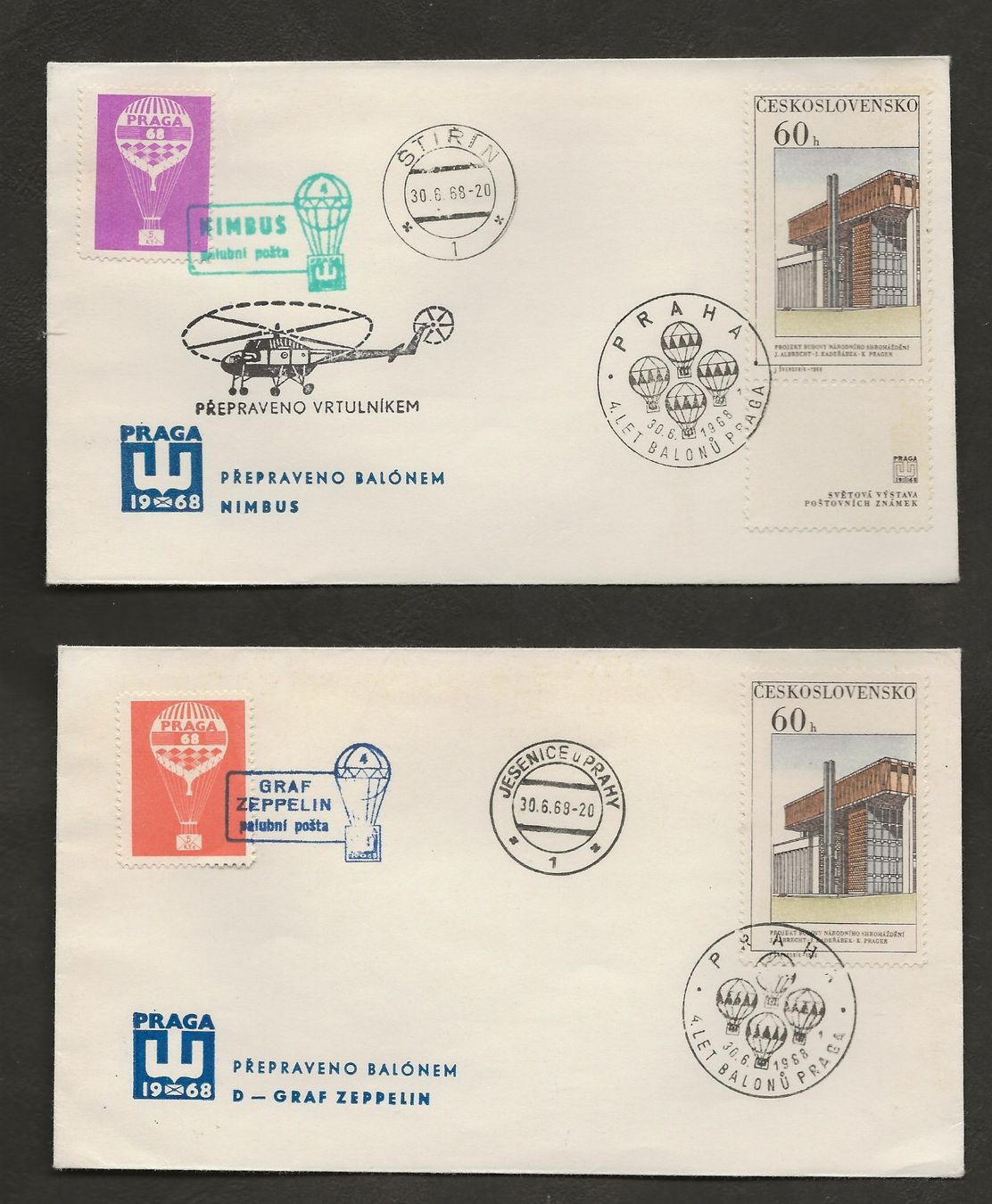 Tutti i francobolli: Ballon 5 Belege 1968 Tschechoslowakei Prag Luftpost – Usato da Au ZH venduto da xelagreb01 1