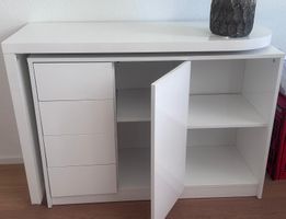 Schreibtisch weiss mit praktischer Schubladenkommode & Regal