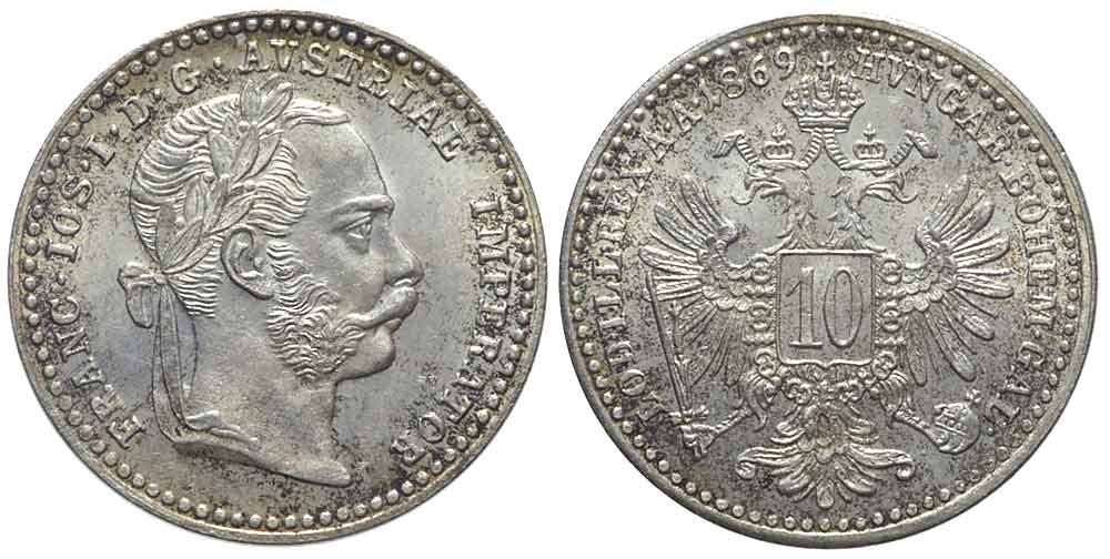Tutti le monete: 10 Kreuzer 1869, Wien – Usato da Chiasso venduto da Novamarketing