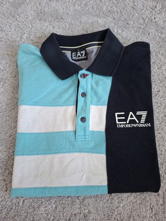 Polo EA7 Emporio Armani bleu turquoise blanc M coton