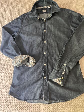 XACUS Hemd Gr. 38 Slim Fit dunkelblau mit Muster am Kragen