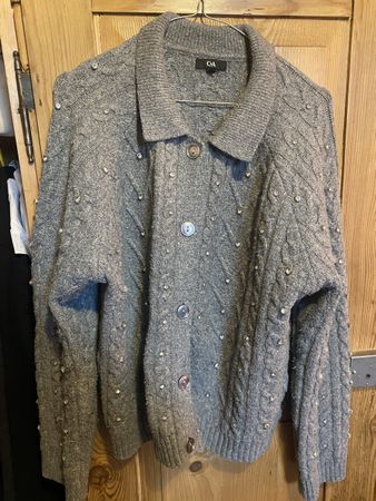 Cardigan C&A gris, laine & strass, taille XL - hiver! (51)