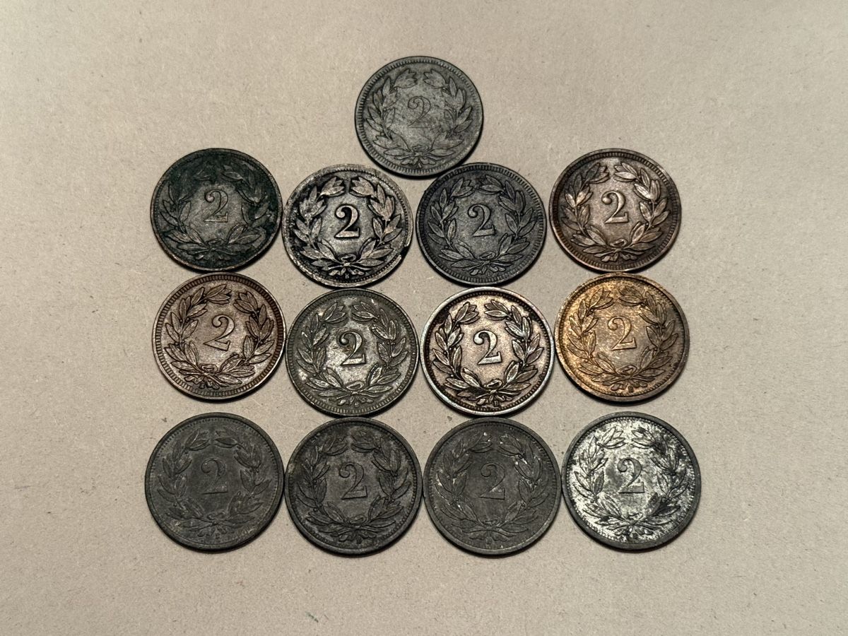 Alle Münzen: Sammlung 2 Rappen 1851-1945 – Gebraucht aus Zürich von daki81 1