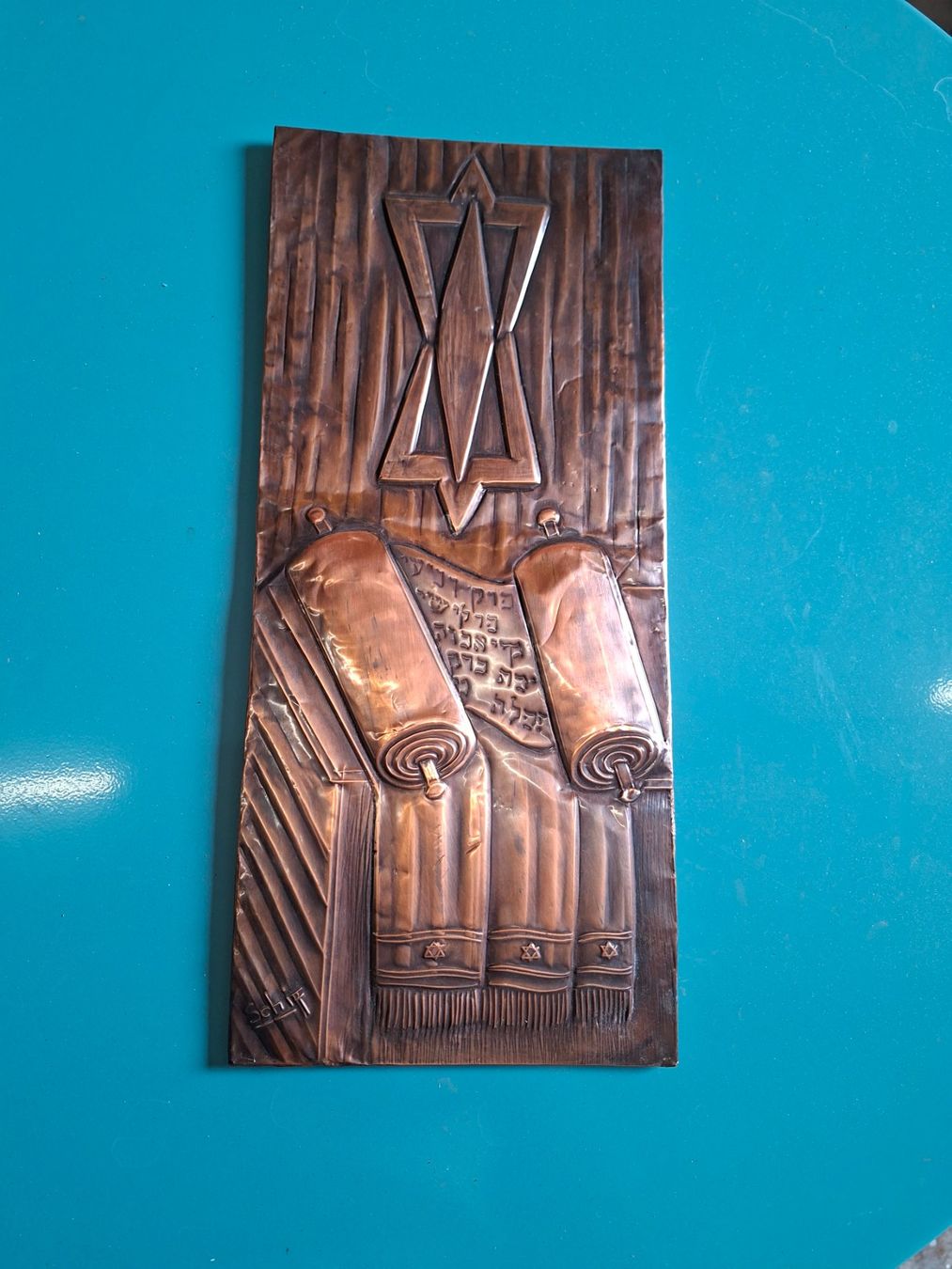Tutte le decorazioni: Kupferrelief Davidstern Tora Rolle unsigned gebraucht – Usato da Schaffhausen venduto da meteor7 7