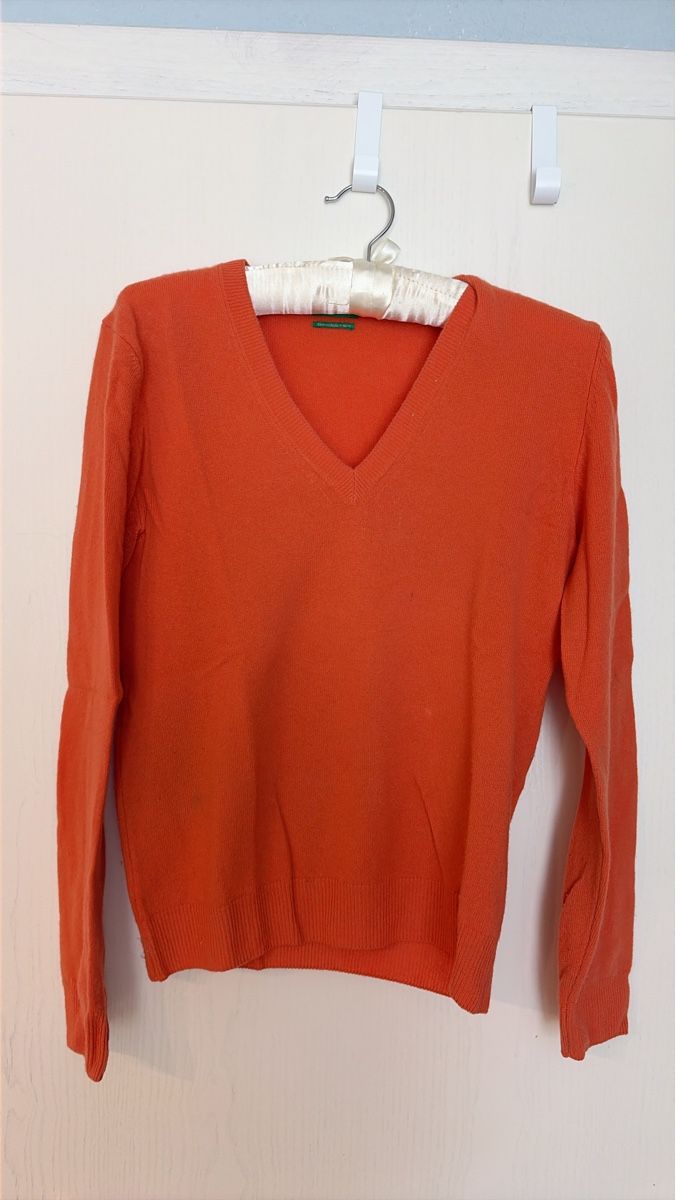 Benetton Maglioni & Felpe: Orange Pulli V-Ausschnitt Merino Wolle – Nuovo (secondo la descrizione) da Eschenbach SG venduto da asaram