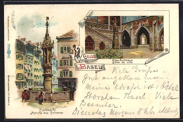 Cartoline postali: Arnold Böcklin: Basel, Fischmarkt, Alte – Usato da Berlin venduto da bartko-reher