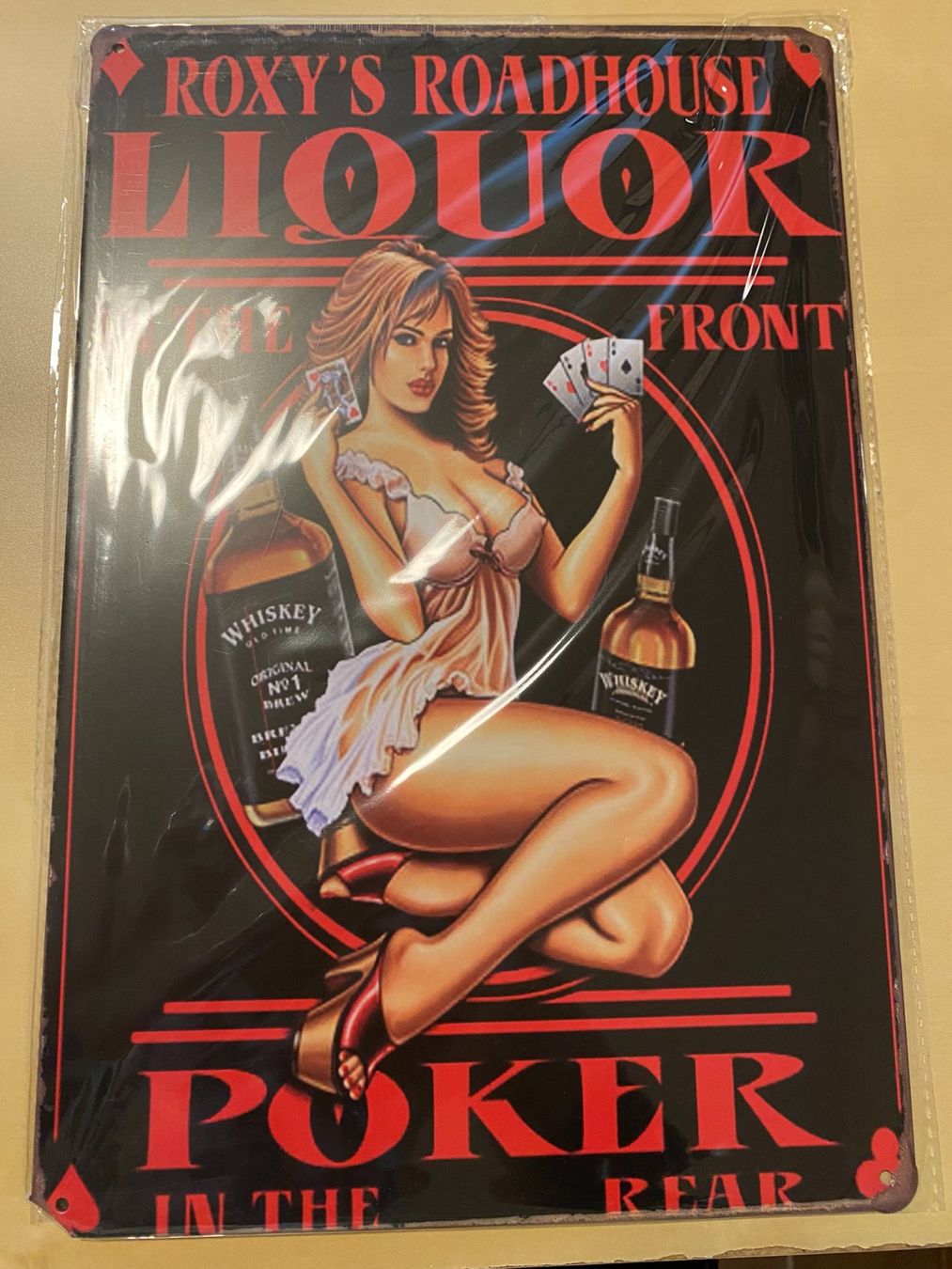 Insegne: Blechschild: ROXY'S ROADHOUSE LIQUOR – Nuovo e nell'imballaggio originale da Bern venduto da Maschgulain