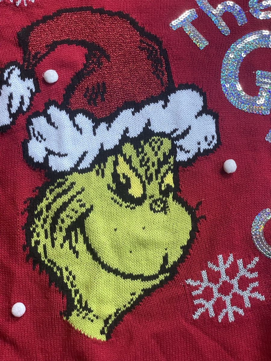 C&A Maglioni & Felpe: Grinch Weihnachts-Pullover rot mit Pailletten – Usato da Fribourg venduto da Mymikrakra01 2