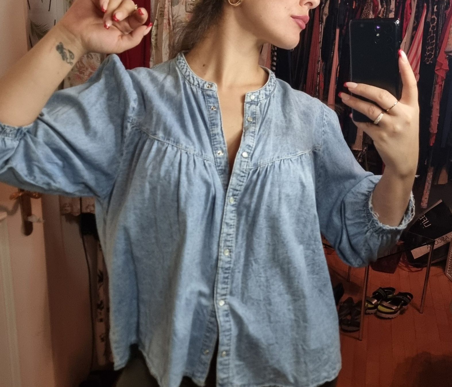 Mango Camicette: Mango Jeansbluse mit Puffärmel, Gr. L/XL – Usato da Wald ZH venduto da CapLux 3