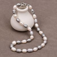 Grau Lua Perlen Kette Echt 1cm Collier Perle Vrai Halskette
