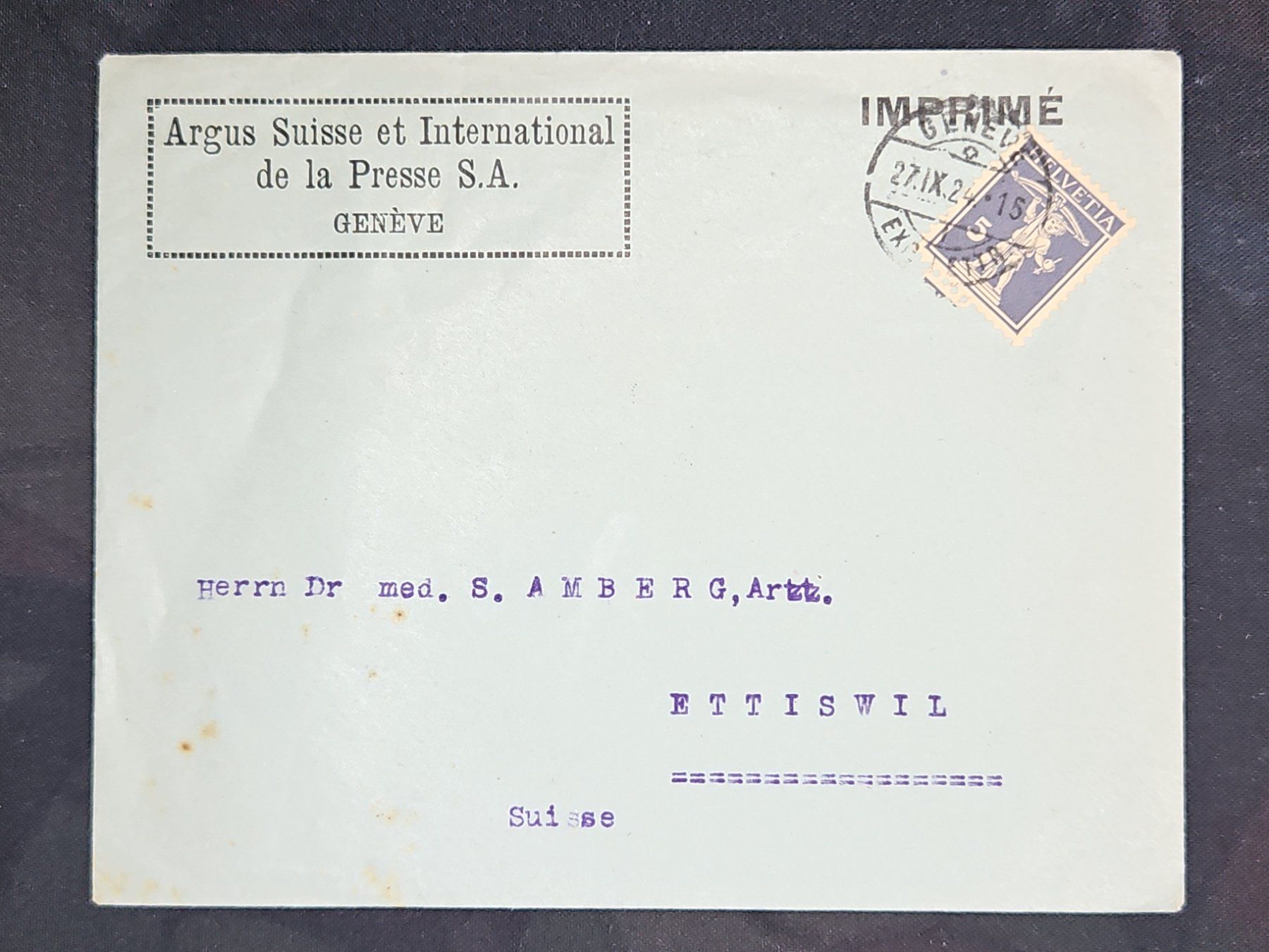 Tutti i francobolli: CL23 Enveloppe + Timbre Suisse 1924 – Usato da Cousset venduto da Patrick_Collections