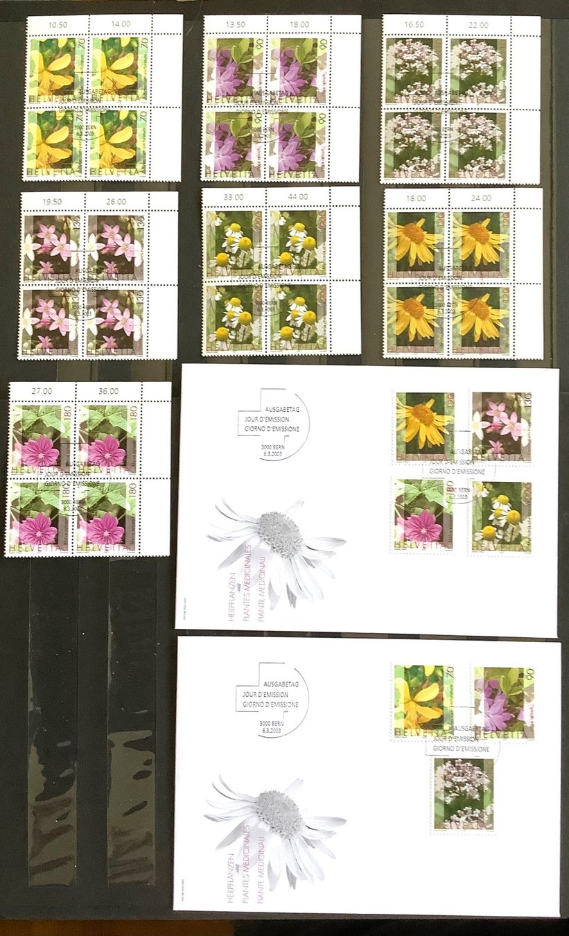 Tutti i francobolli: 2003 Heilpflanzen  FDC + Viererblock ET mit Bogenrand – Nuovo (secondo la descrizione) da Liestal venduto da Skunk02