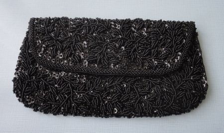 Clutch mit schwarzen Perlen und Pailletten Vintage 1960er