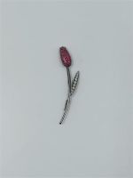 1 RUBIN TULPEN BROSCHE IN 750 WEISSGOLD MIT DIAMANTEN