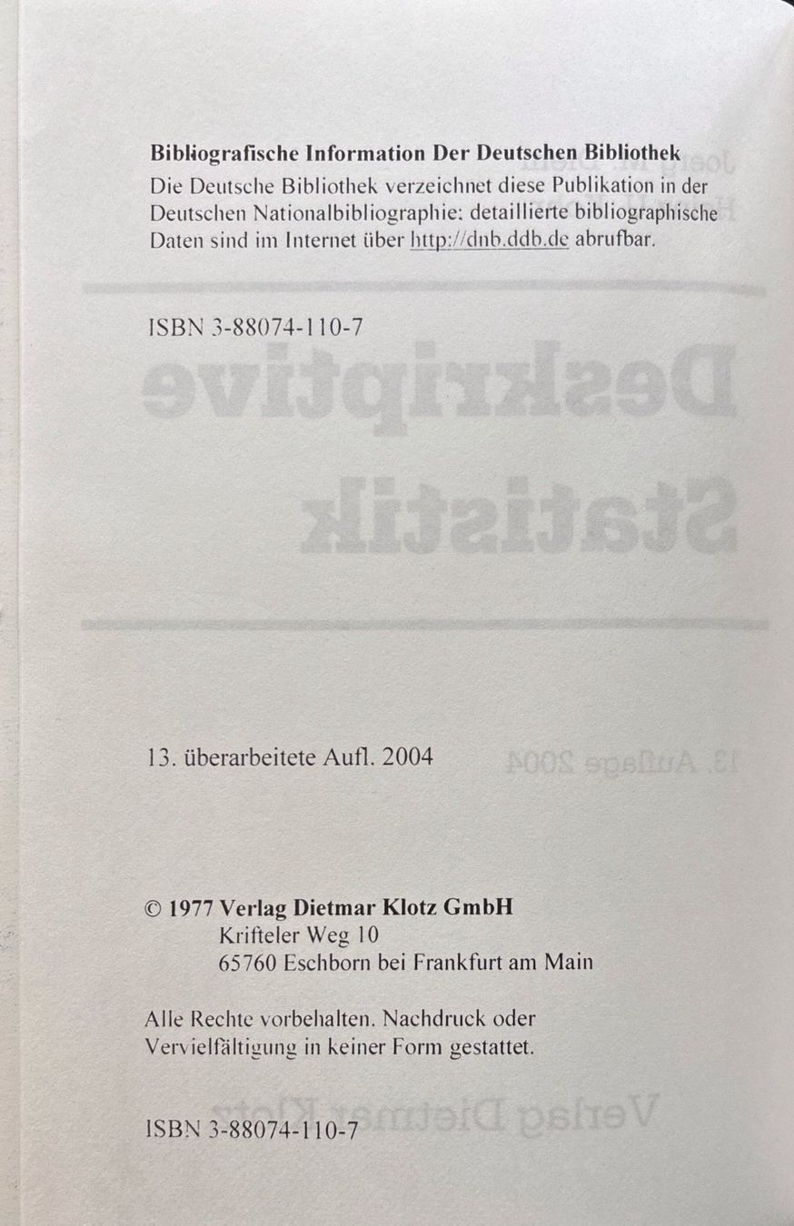 Libri: Diehl Joerg M., Deskriptive Statistik – Nuovo (secondo la descrizione) da Sarnen venduto da Livres 2