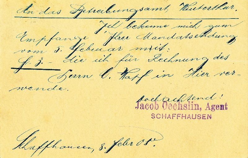 Cartoline postali: Schaffhausen - Postkarte Stempel + 1908 – Usato da Emmenbrücke venduto da teestube 1