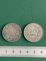 Sehr alte zwei Stück Silber 2.- Franken = 1921 und 1946