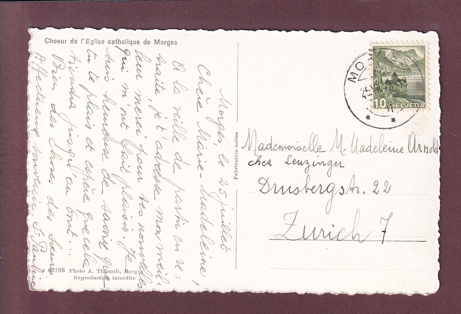 Cartes postales: MORGES - Eglise catholique - Chœur - 1949 – D'occasion à Pully par nicecards 1