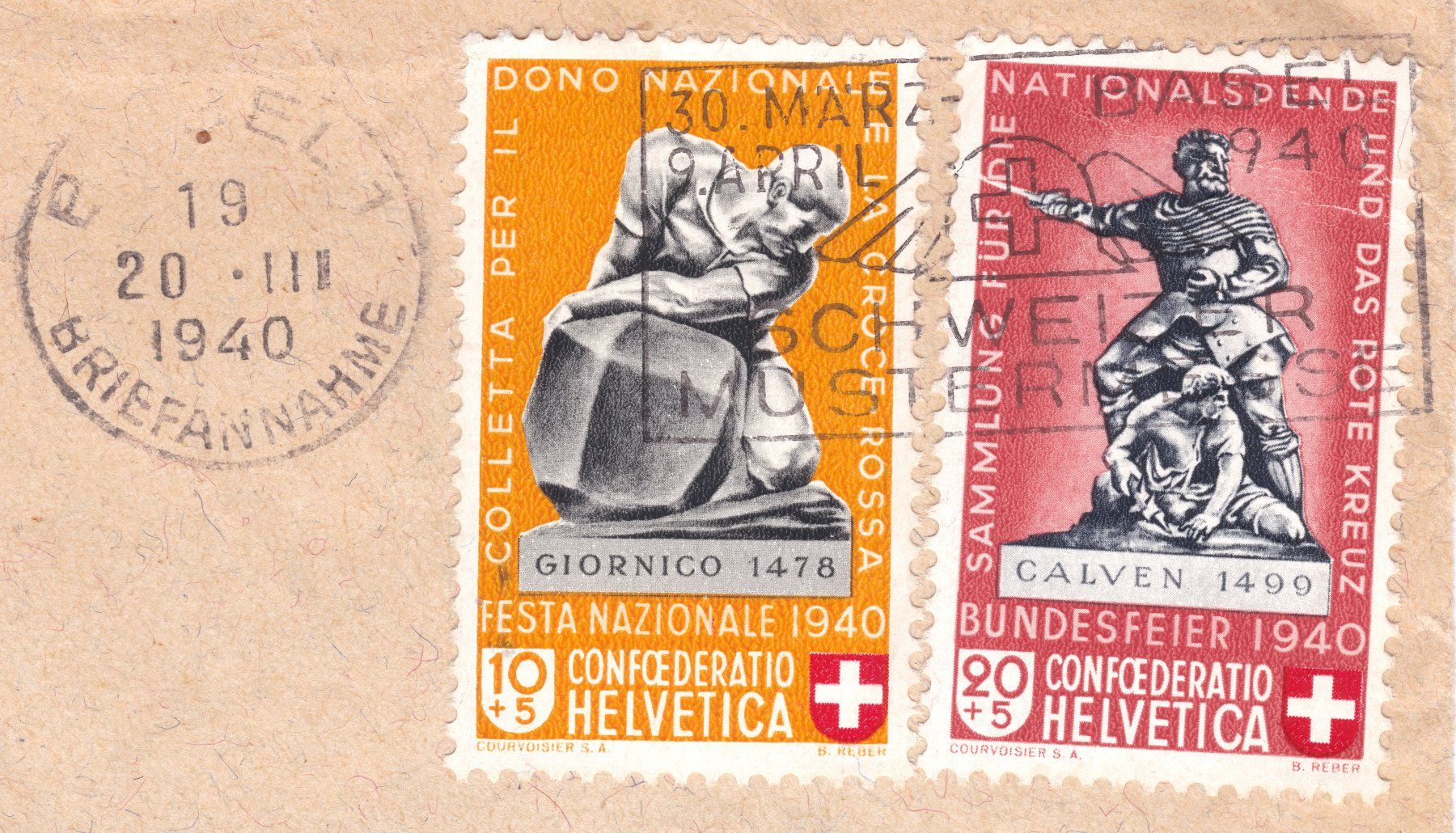 Tutti i francobolli: Ersttagsstempel Basel, PP Bundesfeier B4+5 20.III.1940 – Usato da Basel venduto da riobar 1