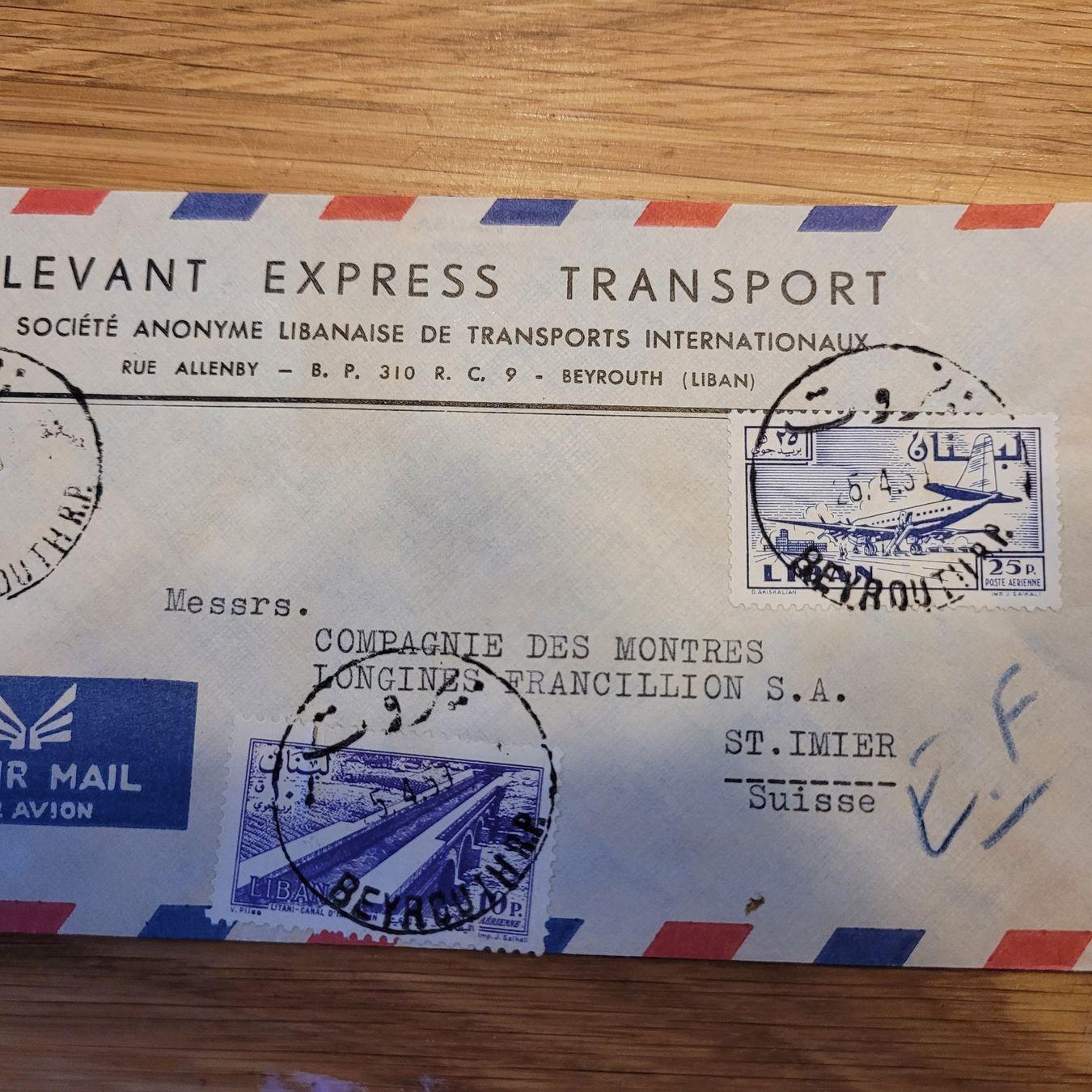 Tutti i francobolli: Luftpost Brief Longines St.Imier 1959 Levant Express Liban – Usato da Biel/Bienne venduto da Destockweb 1