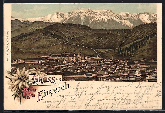 Cartoline postali: Litho Einsiedeln, Ortsansicht gegen die  – Usato da Berlin venduto da bartko-reher