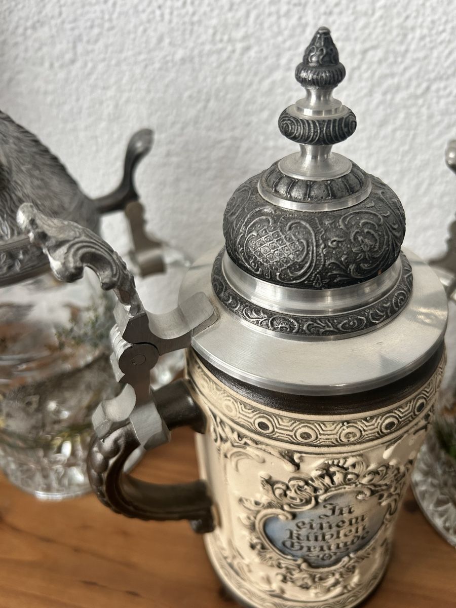 Bicchieri: 3er-Set Bierkrüge Gerz & Westerwald mit Zinndeckel – Usato da Hofstetten SO venduto da Treasurefinds 6