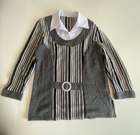 Damen Langarmshirt gestreift mit Gürtel Gr. m